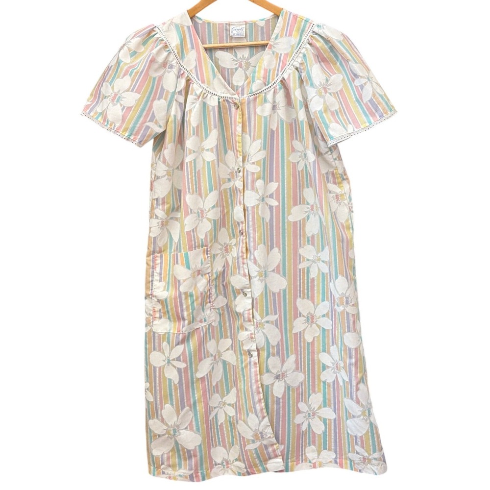 Vintage Carole House Dress Pastel Rainbow Floral Grannycore Cottagecore Retro